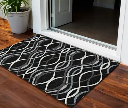 3' X 5' Black Gray And Ivory Abstract Washable Indoor Outdoor Area Rug