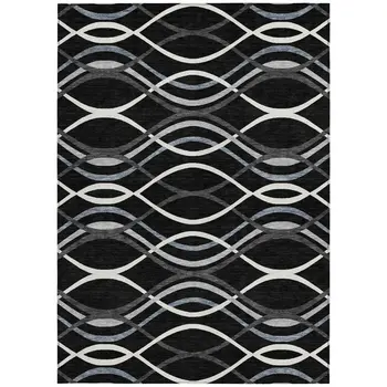 8' X 10' Black Gray And Ivory Abstract Washable Indoor Outdoor Area Rug