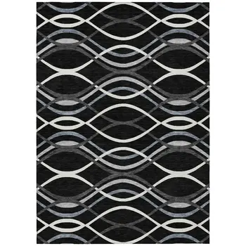 8' X 10' Black Gray And Ivory Abstract Washable Indoor Outdoor Area Rug