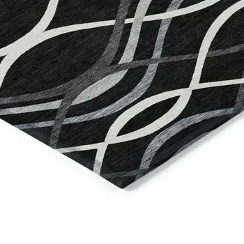 8' X 10' Black Gray And Ivory Abstract Washable Indoor Outdoor Area Rug