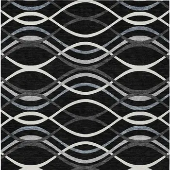 8' X 10' Black Gray And Ivory Abstract Washable Indoor Outdoor Area Rug