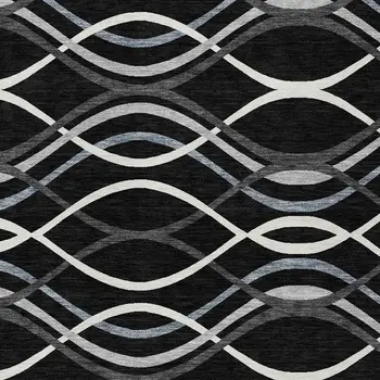 9' X 12' Black Gray And Ivory Abstract Washable Indoor Outdoor Area Rug