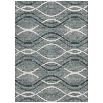 8' X 10' Gray Ivory And Charcoal Abstract Washable Indoor Outdoor Area Rug
