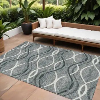 9' X 12' Gray Ivory And Charcoal Abstract Washable Indoor Outdoor Area Rug