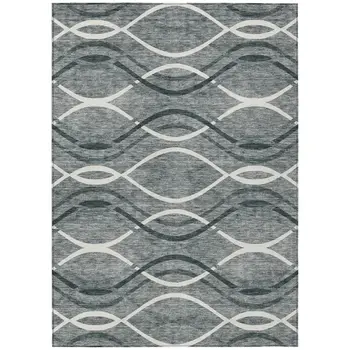 9' X 12' Gray Ivory And Charcoal Abstract Washable Indoor Outdoor Area Rug