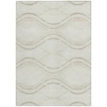 3' X 5' Ivory Beige And Taupe Abstract Washable Indoor Outdoor Area Rug