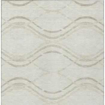 5' X 8' Ivory Beige And Taupe Abstract Washable Indoor Outdoor Area Rug