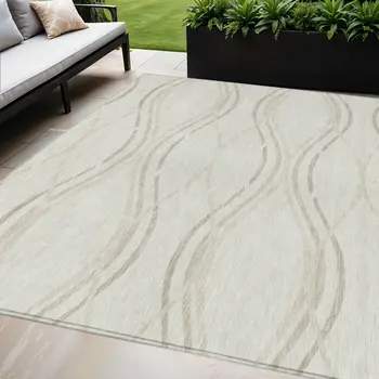 5' X 8' Ivory Beige And Taupe Abstract Washable Indoor Outdoor Area Rug
