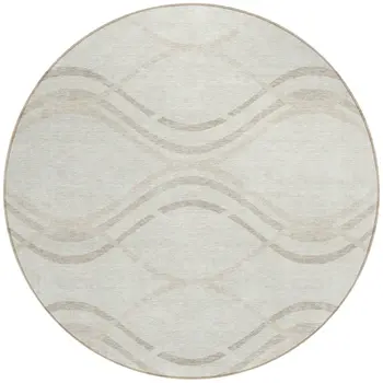 8' Ivory Beige And Taupe Round Abstract Washable Indoor Outdoor Area Rug