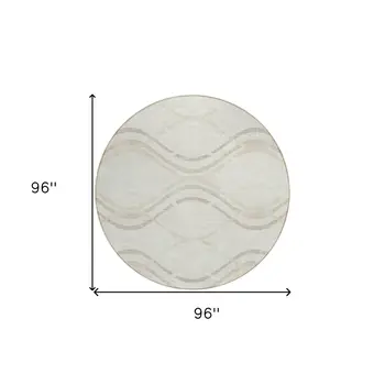 8' Ivory Beige And Taupe Round Abstract Washable Indoor Outdoor Area Rug
