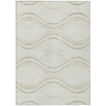 9' X 12' Ivory Beige And Taupe Abstract Washable Indoor Outdoor Area Rug
