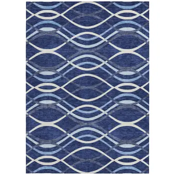 3' X 5' Navy Blue And Denim Blue Abstract Washable Indoor Outdoor Area Rug