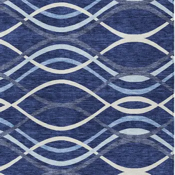 3' X 5' Navy Blue And Denim Blue Abstract Washable Indoor Outdoor Area Rug