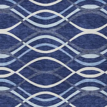 5' X 8' Navy Blue And Denim Blue Abstract Washable Indoor Outdoor Area Rug