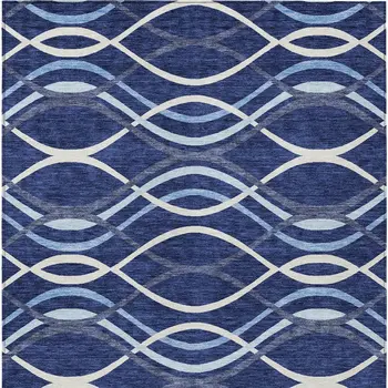 9' X 12' Navy Blue And Denim Blue Abstract Washable Indoor Outdoor Area Rug