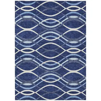 9' X 12' Navy Blue And Denim Blue Abstract Washable Indoor Outdoor Area Rug