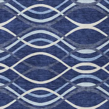 9' X 12' Navy Blue And Denim Blue Abstract Washable Indoor Outdoor Area Rug