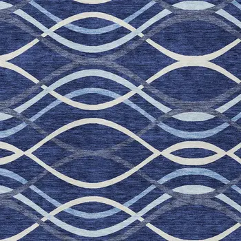 10' X 14' Navy Blue And Denim Blue Abstract Washable Indoor Outdoor Area Rug