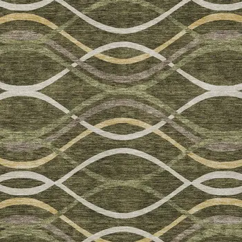3' X 5' Olive Green Fern Green And Ivory Abstract Washable Indoor Outdoor Area Rug