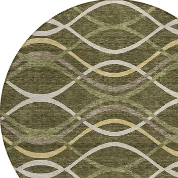 8' Olive Green Fern Green And Ivory Round Abstract Washable Indoor Outdoor Area Rug