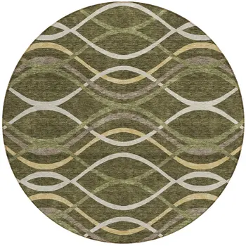 8' Olive Green Fern Green And Ivory Round Abstract Washable Indoor Outdoor Area Rug
