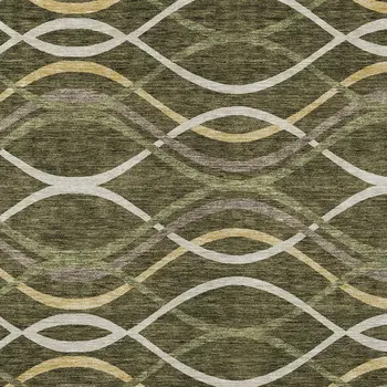 8' X 10' Olive Green Fern Green And Ivory Abstract Washable Indoor Outdoor Area Rug