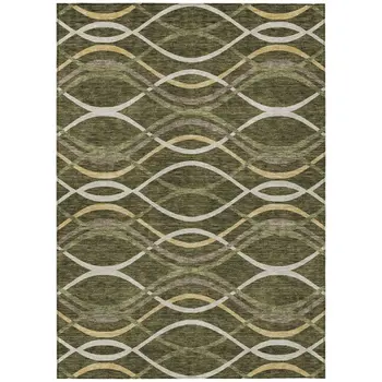9' X 12' Olive Green Fern Green And Ivory Abstract Washable Indoor Outdoor Area Rug