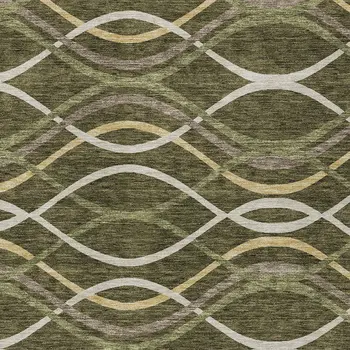 9' X 12' Olive Green Fern Green And Ivory Abstract Washable Indoor Outdoor Area Rug