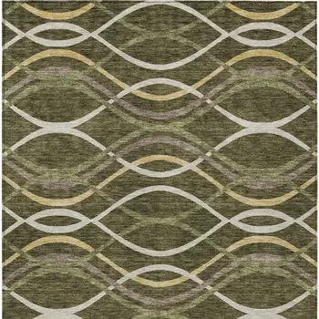10' X 14' Olive Green Fern Green And Ivory Abstract Washable Indoor Outdoor Area Rug