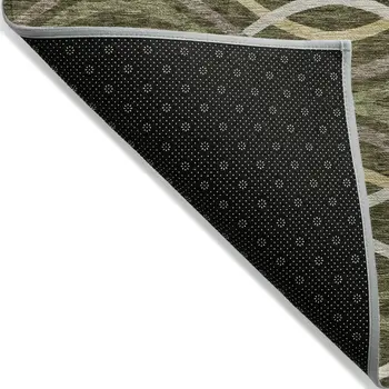 10' X 14' Olive Green Fern Green And Ivory Abstract Washable Indoor Outdoor Area Rug