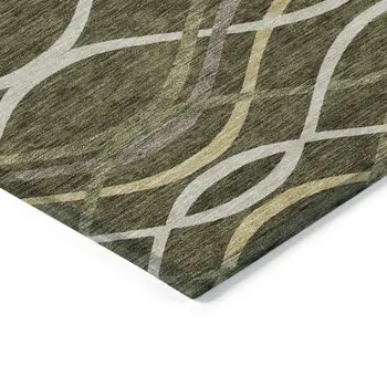 10' X 14' Olive Green Fern Green And Ivory Abstract Washable Indoor Outdoor Area Rug