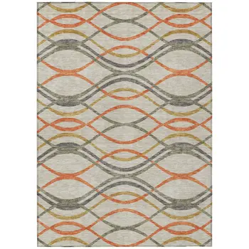 5' X 8' Orange Ivory And Gray Abstract Washable Indoor Outdoor Area Rug