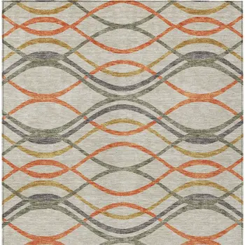 8' X 10' Orange Ivory And Gray Abstract Washable Indoor Outdoor Area Rug