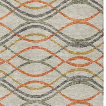 9' X 12' Orange Ivory And Gray Abstract Washable Indoor Outdoor Area Rug
