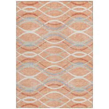 3' X 5' Peach Orange And Gray Abstract Washable Indoor Outdoor Area Rug