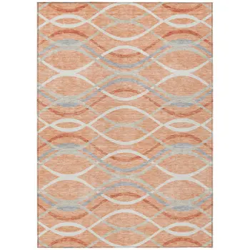 3' X 5' Peach Orange And Gray Abstract Washable Indoor Outdoor Area Rug