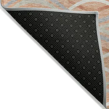 3' X 5' Peach Orange And Gray Abstract Washable Indoor Outdoor Area Rug
