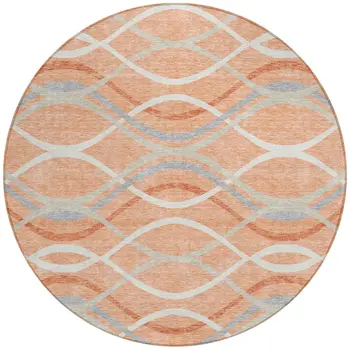 8' Peach Orange And Gray Round Abstract Washable Indoor Outdoor Area Rug