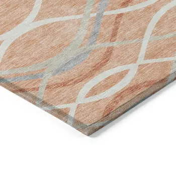 9' X 12' Peach Orange And Gray Abstract Washable Indoor Outdoor Area Rug
