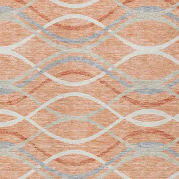 10' X 14' Peach Orange And Gray Abstract Washable Indoor Outdoor Area Rug
