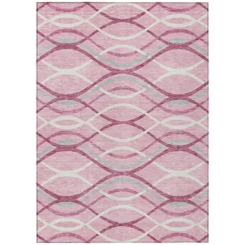 3' X 5' Pink Mauve And Ivory Abstract Washable Indoor Outdoor Area Rug
