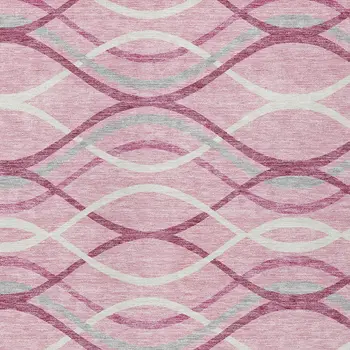 3' X 5' Pink Mauve And Ivory Abstract Washable Indoor Outdoor Area Rug