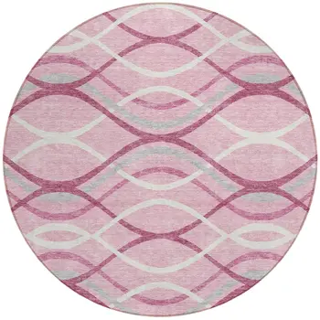 8' Pink Mauve And Ivory Round Abstract Washable Indoor Outdoor Area Rug
