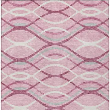 8' X 10' Pink Mauve And Ivory Abstract Washable Indoor Outdoor Area Rug