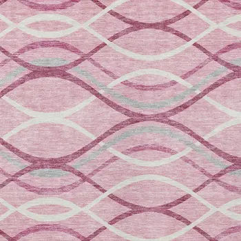 9' X 12' Pink Mauve And Ivory Abstract Washable Indoor Outdoor Area Rug