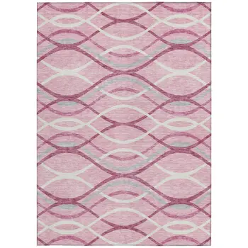 10' X 14' Pink Mauve And Ivory Abstract Washable Indoor Outdoor Area Rug