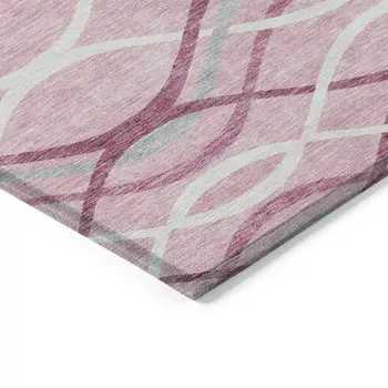 10' X 14' Pink Mauve And Ivory Abstract Washable Indoor Outdoor Area Rug