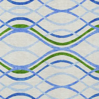 5' X 8' Sky Blue And Beige Abstract Washable Indoor Outdoor Area Rug