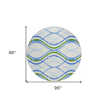 8' Sky Blue And Beige Round Abstract Washable Indoor Outdoor Area Rug