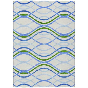 8' X 10' Sky Blue And Beige Abstract Washable Indoor Outdoor Area Rug